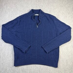 Croft & Barrow Mens Large Blue Cable Knit Quarter Zip Mock Neck Sweater